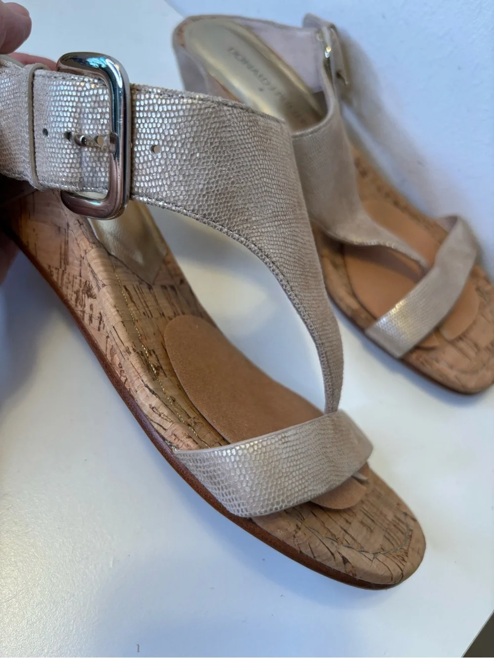 Donald J. Pliner Gold Metallic Wedge Thong Sandals - Picture 4 of 10